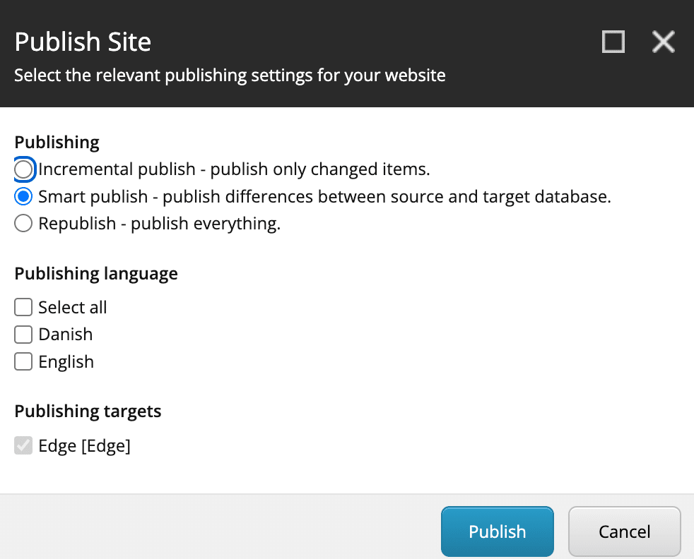 Sitecore publish options