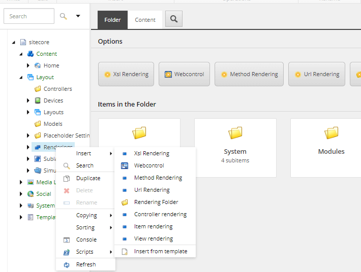 Sitecore Rendering Options